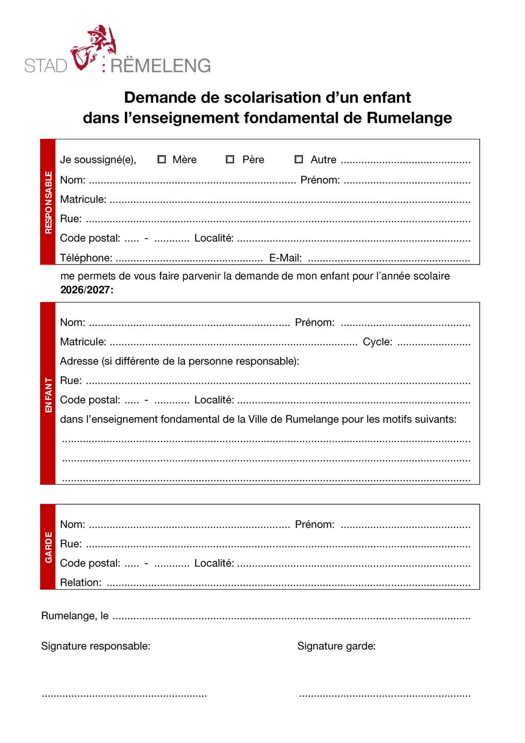 Demande de scolarisation 2026-2027