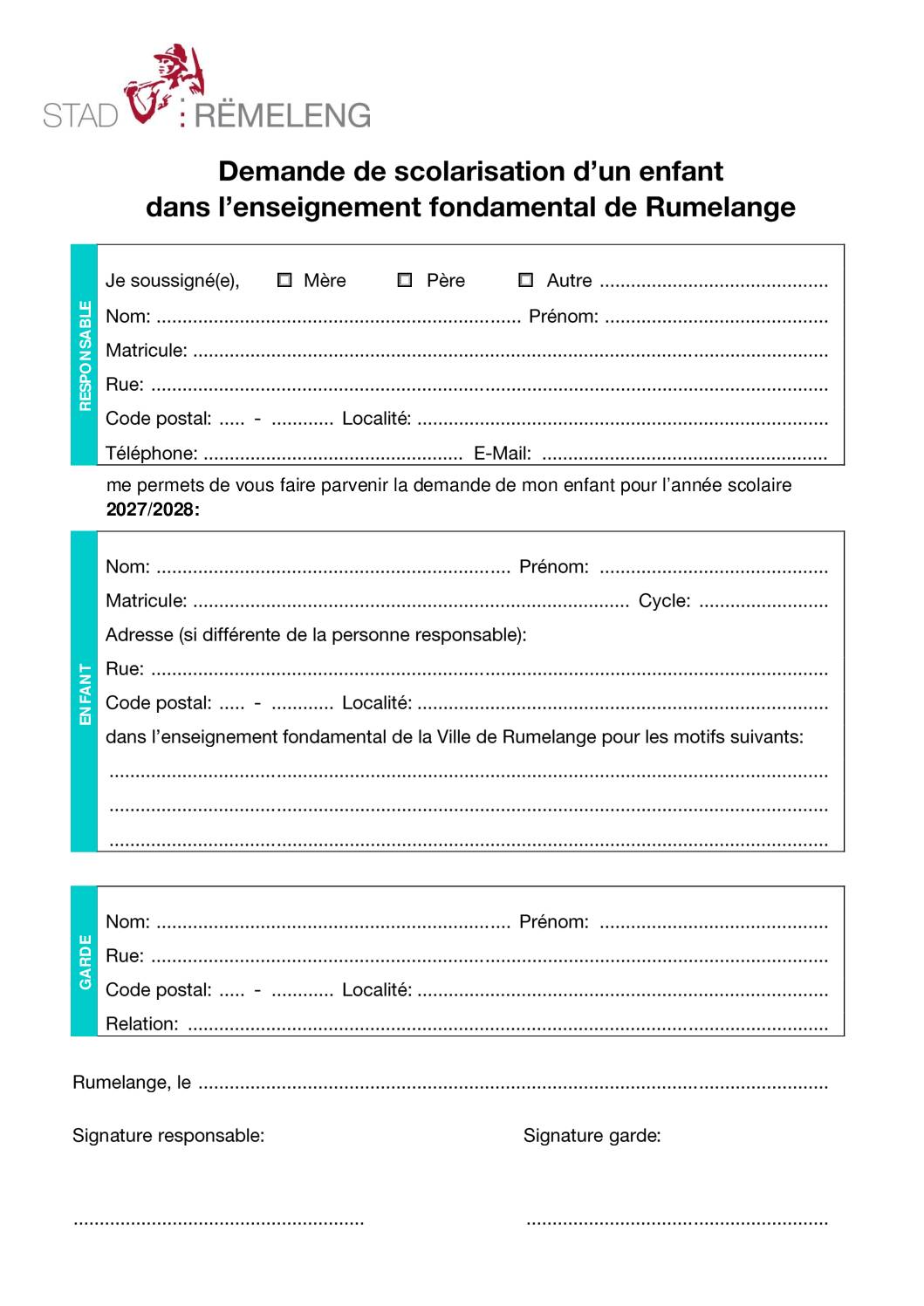 Demande de scolarisation 2027-2028