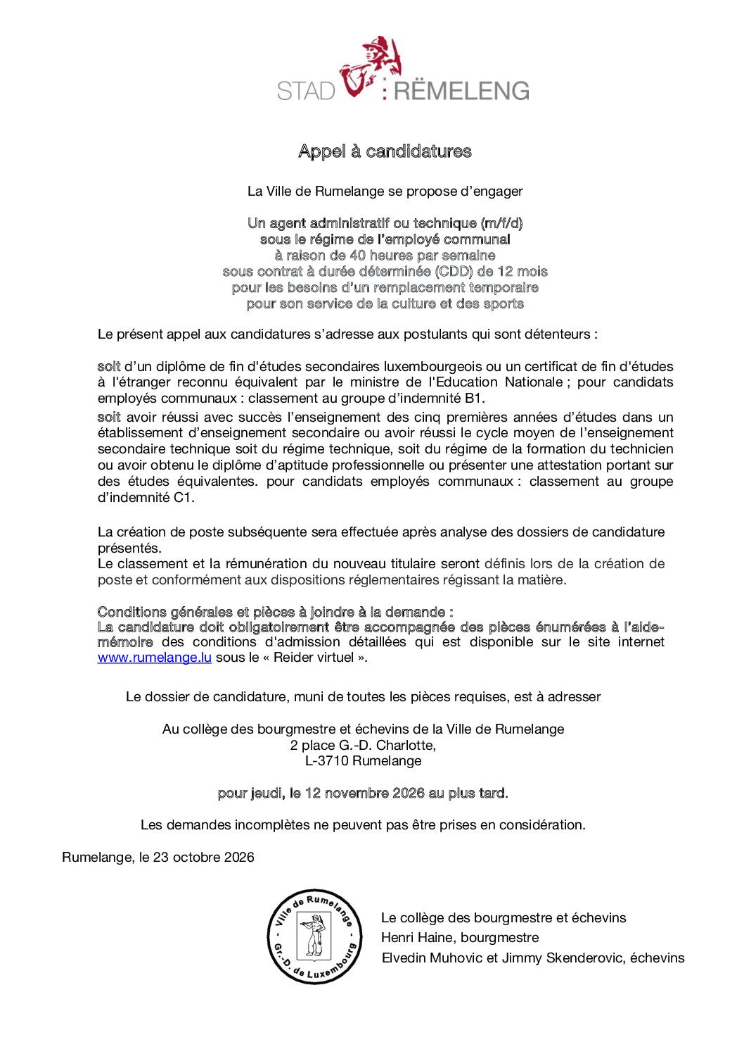 1_Appel à candidatures_Agent administratif ou technique